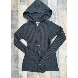 Arizona Jeans Dark Gray Button Up Hooded Sweater Size S